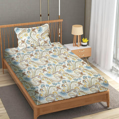 Print Cotton 1 Single Bedsheet With 1 Pillow Cover - 60 X 90 Inches, Beige | Soft & Breathable Fabric, Skin-Friendly Bed Sheet For All Seasons