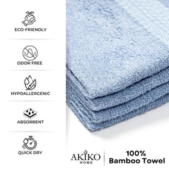 Akiko Home 100% Bamboo Face Towel 500 Gsm | Quick Dry, Super Soft, Anti Bacteria, Fast Absorbent, Eco Friendly, Hypoallergenic, Odor Resistant Face Towel | Pack Of 4 (Blue)