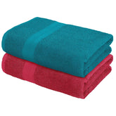 Bedspun Cotton Bath Towel 800 Gsm | Gym, Workout, Super Soft Absorbent, Lightweight, Ultra Absorbent, Quick-Drying Towel (Teal & Wine Red) - 2 Pcs