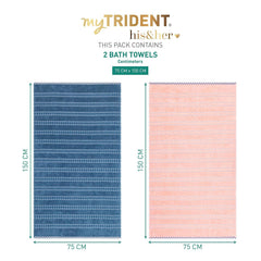 Mytrident 100% Cotton Bath Towel 1200 Gsm (Peach & Blue) - 2 Piece