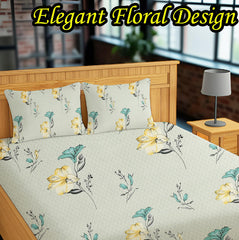 Luxurious Queen Size Bedsheet For Double Bed With 2 Pillow Cover - 90 X 90 Inches, Yellow & Green | Perfect For Daily Use, Guest Rooms | Gift For Housewarmings, Weddings
