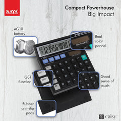 Saya Check And Correct Basic Desktop Calculator For Office & School Supplies | Ergonomic Design With Large Display | Dual Power | 1 Year Warranty | Best For Accounting, Business, Daily Use