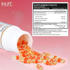 Inlife Evening Primrose Oil Capsules 500mg 10% Gamma Lionlenic Acid, Supplement For Hair & Skin | 60 Liquid Filled Capsules 100gm 0.2lbs