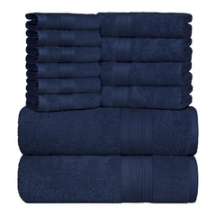 Trident Soft Comfort Air Rich Bath Towels 500 Gsm | 100% Cotton Towel, Super Soft, Highly Absorbent, 12 Pieces (Navy)