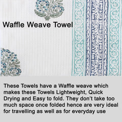 Urbano Homz 100% Cotton Large Size Waffle Weave Bath Towel 200 Gsm | Lightweight & Quick Dry Waffle Weave Ethnic Soft Towels (Grey & Teal)