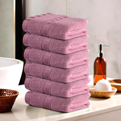 Kuber Industries Cotton Hand & Face Towels 200 Gsm | Easily Washable Workout Gym Napkins For Men & Women | Pocket Towel - Pink (Pack Of 6)