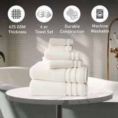 Mytrident Finesse 100% Cotton 2 Bath + 2 Hand & 2 Face Towels 1800 Gsm (Linen) -6 Piece