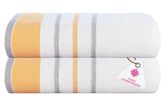 Casa Copenhagen Designed In Denmark White Bay Super Soft 2 Pieces 100% Cotton Large Bath Towel 525 Gsm - Gold/Grey