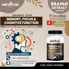 Instafuel Bacomind Brahmi Pure Extract Enhance Memory, Focus & Cognitive Function, Natural Nootropic Supplement For Brain Health & Mental Clarity | 30 Capsules 50gm 0.1lbs