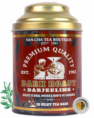 San-Cha Dark Roast Darjeeling Tea - 25 Silky Tea Bags | Select Floral Notes & Hints Of Caramel - Golden Orange Pekoe Tea | Medium Caffeine