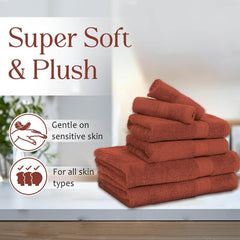 Ambra Linens 500 Gsm Highly Absorbent Towels Set 100% Cotton Soft & Plush All Seasons Use Large Everyday Use Durable Face, Bath & Hand Towels (6 Pieces, Dark Rust)