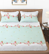 Cotton Bedsheet For King Size With 2 Pillow Cover (90 X 90 Inches) White & Green | Long-Lasting & Luxuriously Soft | 210 Thread Count Bedsheet