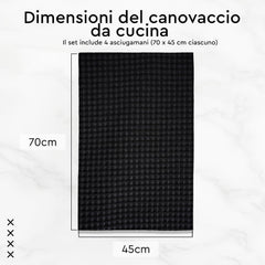 Encasa Xo Kitchen Dish Towels Set 320 Gsm | Waffle Weave & Flat Hand Tea Towel | Quick Drying Reusable Cotton Washcloths | Set Of 4 (Grey Black)