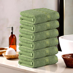 Kuber Industries Cotton Hand & Face Towels 200 Gsm | For Men & Women Easily Washable Workout Gym Napkins Pocket Towel - Green (Pack Of 6)