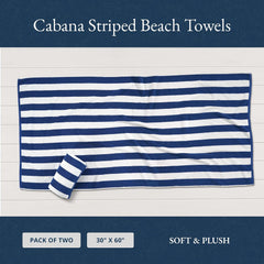 Lane Linen 100% Cotton Large Bath Towels 1000 Gsm | Cabana Stripe Bathroom Towels | Highly Absorbent, Soft & Quick Dry Towels - Blue (Pack Of 2)