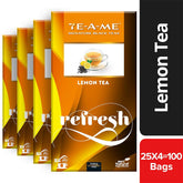 TE-A-ME Refresh Lemon Tea - Pack Of 4 X 25 Tea Bags | Rich Vitamin C & Antioxidants - Boosts Immune System | Contains Caffeine - 100% Natural Ingredients