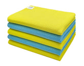 Softspun Microfiber Waffle Weave Cloths Towel 350 Gsm | Multipurpose Highly Absorbent Lintstreak Free Wash Cloth (5 Piece) -Yellow & Sky Blue