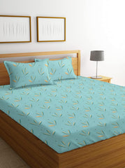 Printed Double Bedsheets With 2 Pillow Covers | 88 X 90 Inches, Sky Blue, 3 Pcs Set - Summer Breathable & Wrinkle Free | Bedsheet Long Lasting & Soft To Touch