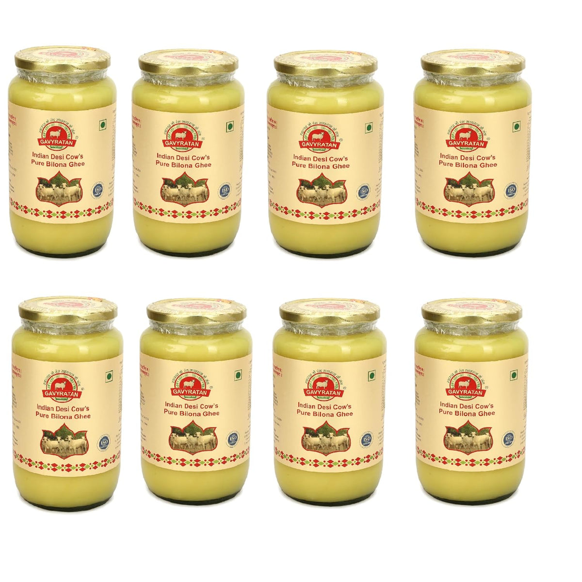 Pure Shudh Indian Desi Cow Bilona Ghee By Gavyratan | Made Using Traditional Bilona Method Pure Desi Ghee Good For Overall Health | 4 Litre (500ml * 8) 135.2 Ounce | Jar Pack