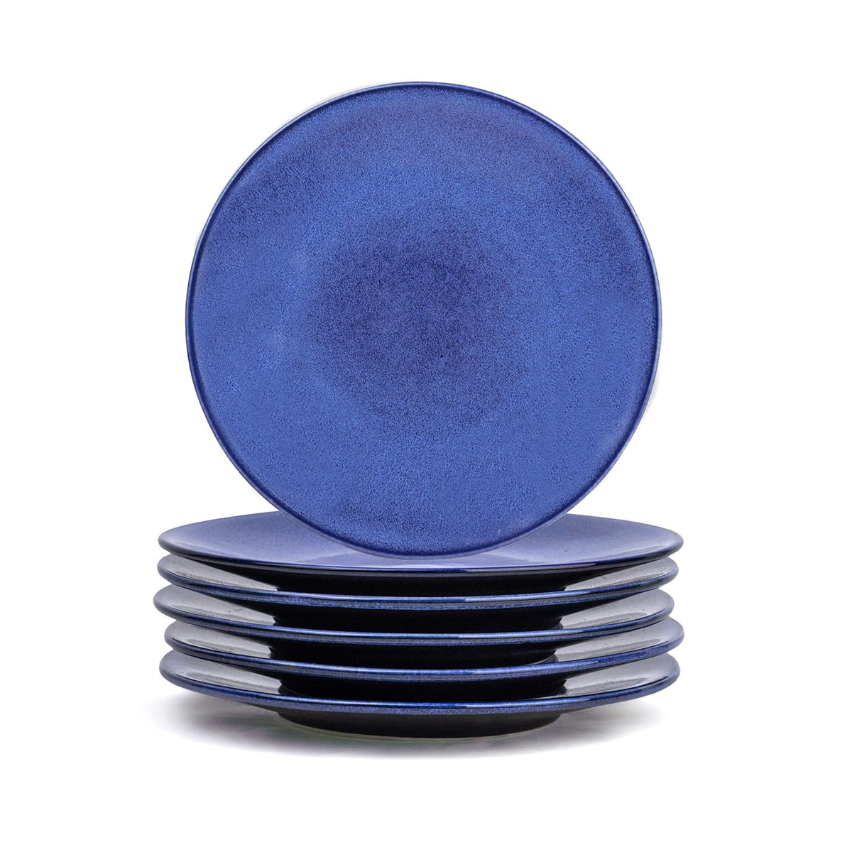 Quarter Plates Set Of 6, Blue Reactive Luxury Series | Stoneware Snacks Plates Set Of 6 | Dessert Plates - Snack Plates | Small Plates With Glossy Finish - Microwave Safe & Dishwasher Safe