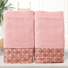 Rangoli Prima Dream 100% Cotton Lace Bath Towel 900 Gsm | Ultra Soft, Super Absorbent & Eco-Friendly Hanging Bath Towel (Light Pink) - Pack Of 2