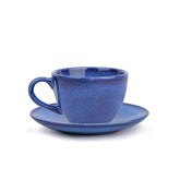 Ceramic Cup & Saucer Set Of 6 - Blue Reactive Glaze, 200ml Each Cup | Cup Saucer Set - 6 Cups + 6 Saucers | Tea Set With Glossy Finish - Ceramic Tea Cup & Saucer Set | Microwave & Dishwasher Safe