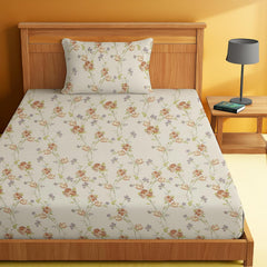 Printed Bedsheet For Single Bed With 1 Pillow Cover - 60 X 90 Inches, Rose Brown | Super Soft - Glace Cotton Breathable & Wrinkle Free - 2 Pcs Set