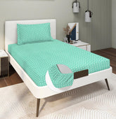 1 Single Bedsheet With 1 Pillow Cover - 48 X 72 X 8 Inches, Green & White | All Around Elastic Fitted Bedsheets | Hand Wash Or Machine Wash Warm