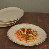 Hand Glazed Ceramic Dinner Serving Plates Set Of 4 - 10 Inches, Off White & Brown | Full Plates - Ceramic Platter