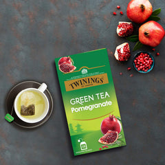 Twinings Pomegranate Green Tea - 50gm, 1.7 Ounce, 25 Enveloped Tea Bags | Deep Pink Fruit With The Freshness Of Green Tea - High Caffeine