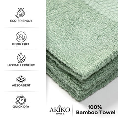 Akiko Home 100% Bamboo Face Towel 500 Gsm | Quick Dry, Super Soft, Anti Bacteria, Fast Absorbent, Eco Friendly, Hypoallergenic, Odor Resistant Face Towel | Pack Of 4 (Green)