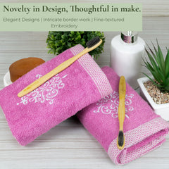 Rangoli 100% Bamboo Hand Towels 500 Gsm | Ultra Soft, Quick-Absorbent & Eco-Friendly Towels For Hand & Bathroom - Purple (Set Of 2)