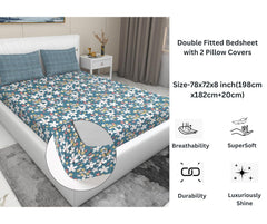 Elastic Fitted Bedsheets For King Size Bed With 2 Pillow Covers - 72 X 78 X 8 Inches, Grey | Ideal For Hotel, House, Guest House