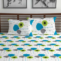 100% Pure Cotton Double Bedsheet For Queen With 2 Pillow Covers - 87 X 100 Inches, Blue & White | Soft & Durable For Everyday Use & Bedroom - All Season Comfort