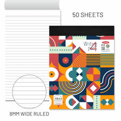 Writing Pad 22x29cm Lined Paper Wide Ruled 50 Sheets, Micro Perforated Notebook | Pack of 2