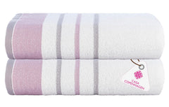 Casa Copenhagen Designed In Denmark White Bay Super Soft 2 Pieces 100% Cotton Large Bath Towel 525 Gsm - Lavender/Light Grey