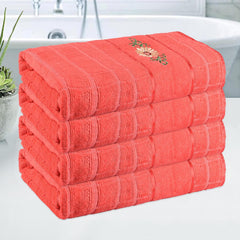 Kuber Industries Rectangle Super Absorbent Bath Towel 2000 Gsm | Soft & Comfortable Swimming & Bathing Towels | Gold Flower (Orange)- Pack Of 4
