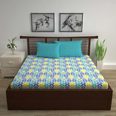 Cotton Double Bedsheet With 2 Pillow Covers | 87 X 100 Inches, Blue & Yellow - Soft & Breathable Fabric | Comfortable For Daily Use