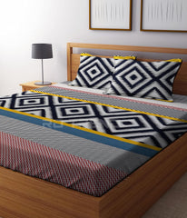 Printed Bedsheet For Queen Size With 2 Pillow Covers - 78 X 60 X 8 Inches, Multicolor | Luxurious Glace Cotton Super Soft | 210 Thread Count