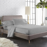 100% Cotton Sateen Weave Queen Size Fitted Sheet Set + 2 Pillow Covers - Grey | 300TC Premium Elastic Double Bedsheet - Fits Up To 12" Deep Pocket