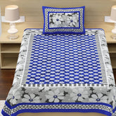 100% Cotton Single Bed Sheet With 1 Pillow Cover - 56 X 86 Inches, Grey & Blue | Super Soft Microfiber, Breathable Wrinkle, Fade Resistant