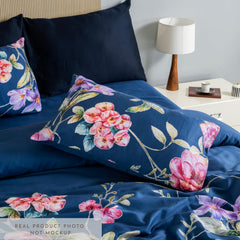 Printed Cotton Bedsheet For Queen Size With 2 Pillow Cover | 88 X 100 Inches, Dark Blue | Wrinkle Free Soft Perfect For Everyday Use