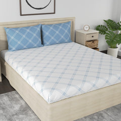 Premium Cotton Bedsheet For Double Bed King Size With 2 Pillow Covers - (108 X 108 Inches) White & Blue | Ideal For All Season Comfortable Bedsheet