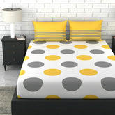 1 Double Bedsheet With 2 Pillow Covers - 88 X 90 Inches, Yellow & Grey | Queen Size Double Bedsheet Cotton | Ideal For Everyday Use