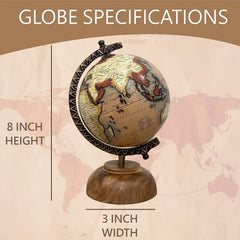 Small Globe 5 Inch With Antique Arc & Handmade Base For Home Decor, Office Table, Kids Room Decor, Gift For Students, Brown, Pack Of 1