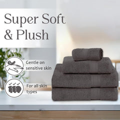 Ambra Linens Highly Absorbent Towel 500 Gsm | 100% Cotton, Soft And Plush, All Seasons Use, Large, Everyday Use, Durable (1hand, 1face, 2bath Towels Set) | Solid Grey