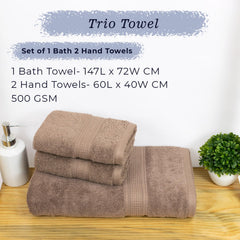 Rangoli 100% Cotton Fibre 1 Bath & 2 Hand Towel 900 Gsm | Highly Durable & Absorbent Towel | Skin-Friendly & Quick Drying Luxury Towels (Beige) - Pack Of 3