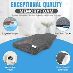 Memory Foam Pillow, Orthopedic Pillow For Neck & Shoulder Pain Relief, Grey - 12 X 20 Inch | Cervical Pillow For Neck Pain & Spinal Alignment, Lightweight, Removable Cover - Pack Of 1
