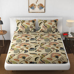 Premium Heavy Cotton Elastic Fitted Bedsheets With 2 King Size Pillow Covers | 72 X 78 Inches, Beige - Double Bed With All Around Elastic | 350 Thread Count