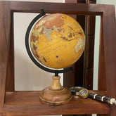 Antique Educational Rotating Geography Globe ( Yellow, World Map) With Metal Arc & Wood Round Stand For Gifting, Home Decor Office Table, Suitable For Kids & Student Learning, Pack Of 1